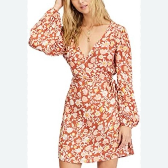 Billabong floral mini wrap dress size Large - Picture 1 of 5